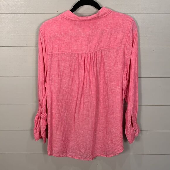 Sigrid Olsen 100% linen pink Henley button top long sleeve size 1X natural - Picture 7 of 7